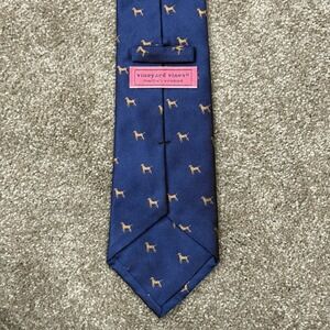 Vineyard Vines Mens Blue Silk Neck Tie With Tan Dogs Marthas Vine Made In USA